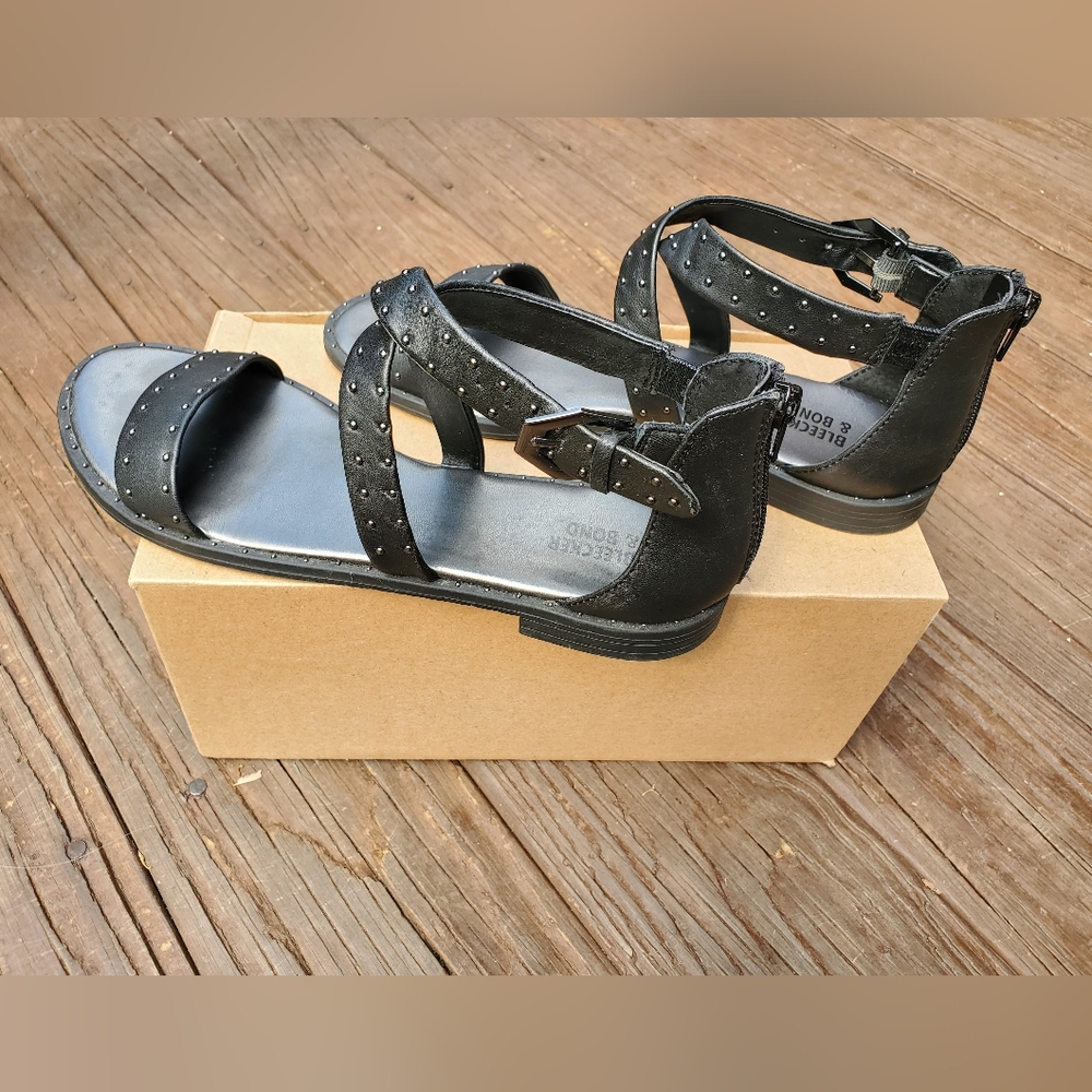 Womens black leather, studded, Bleecker and Bond sandals. 9.5, very good